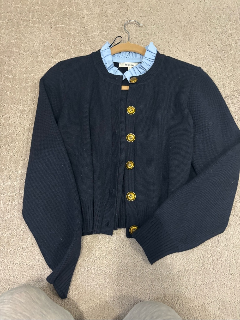 Classic navy Knit Cardigan with Gold Buttons
